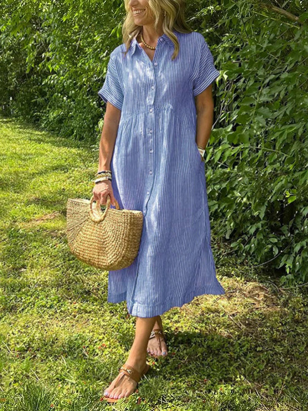 Abito Camicia a Righe con Tasche