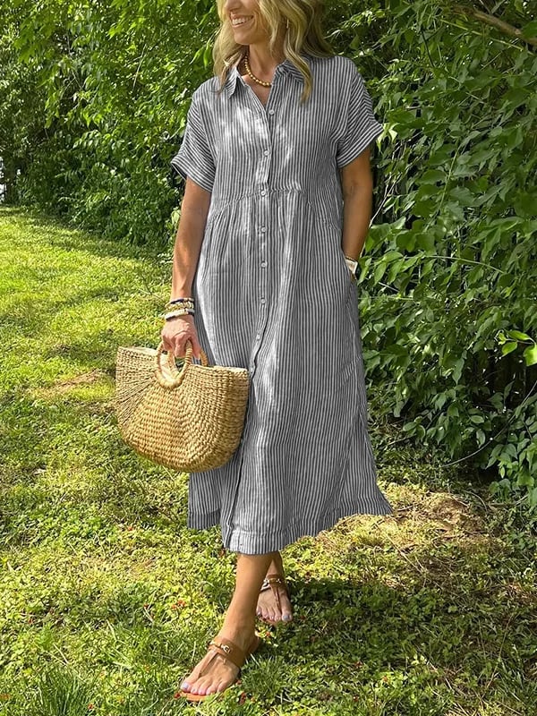 Abito Camicia a Righe con Tasche